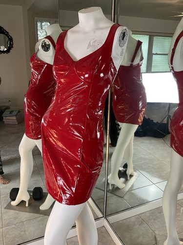 Sexy red vinyl dress some - vinyl, xs