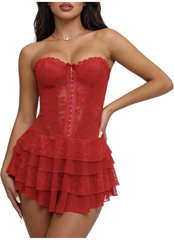 Red lace tiered - tiered, dress