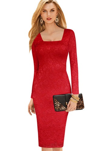 Women square neck slim pencil - square,